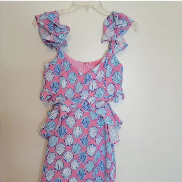Simply Southern Ruffled Shell Print Maxi Dress in Pink & Light Blue XXL NWT - Picture 2 of 3